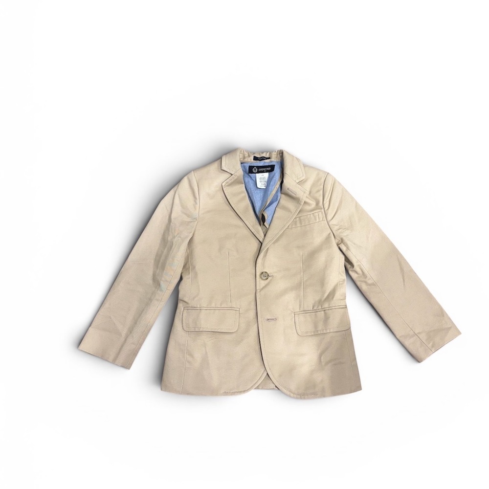 Crewcuts Thompson Boys 2 Button Blazer Khaki Sport Coat Jacket Size 4-5 Cotton